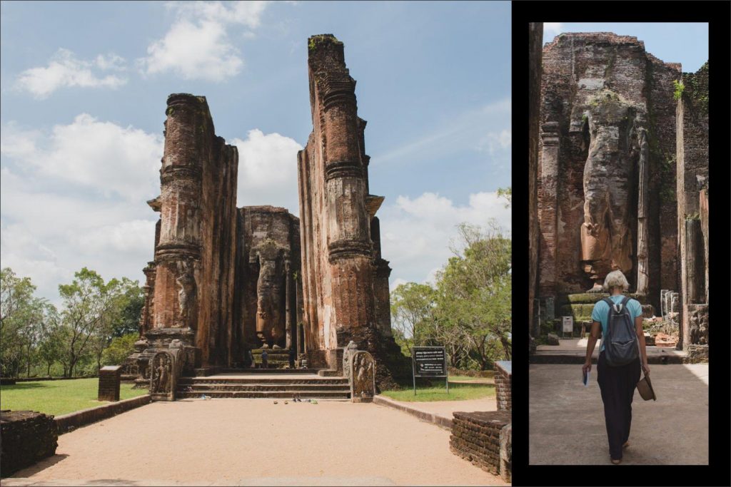 Sri Lanka photographer: enormous brick structure Buddhist shrine and colossal Buddha statue.