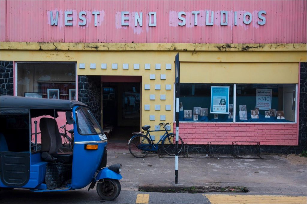 Sri Lanka photographer: tuk tuk and retro entrance to West End Studios.