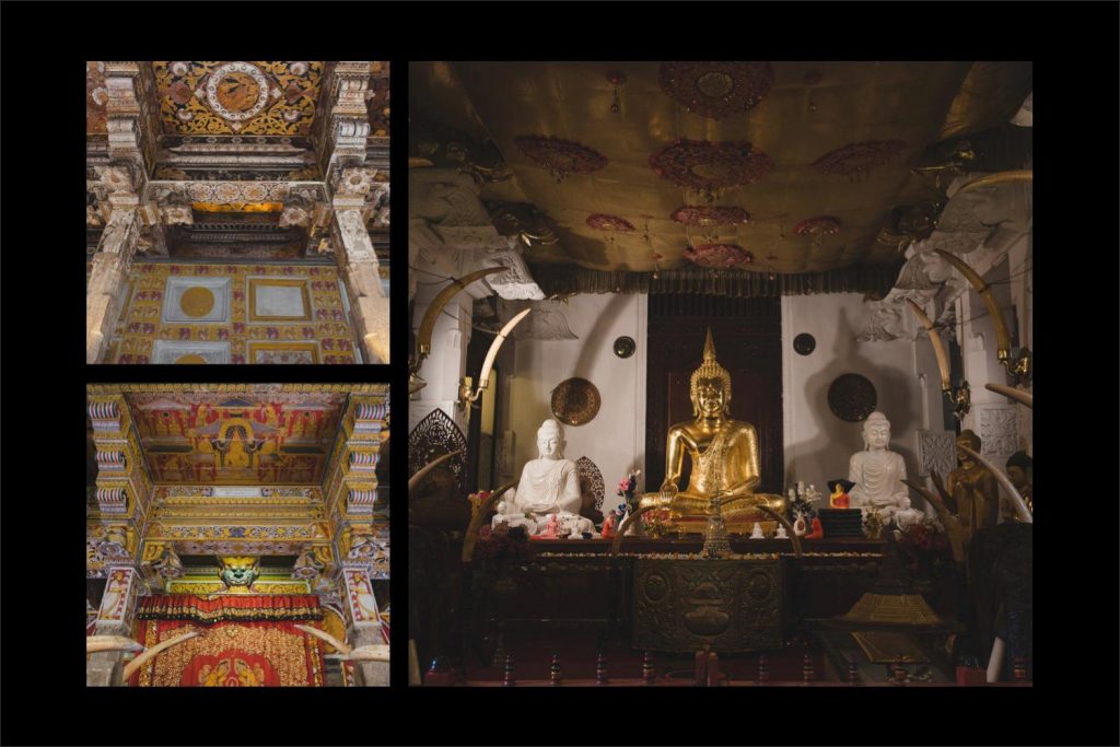 Sri Lanka photographer: colourful ceiling and the walls surround the Buddha statue.