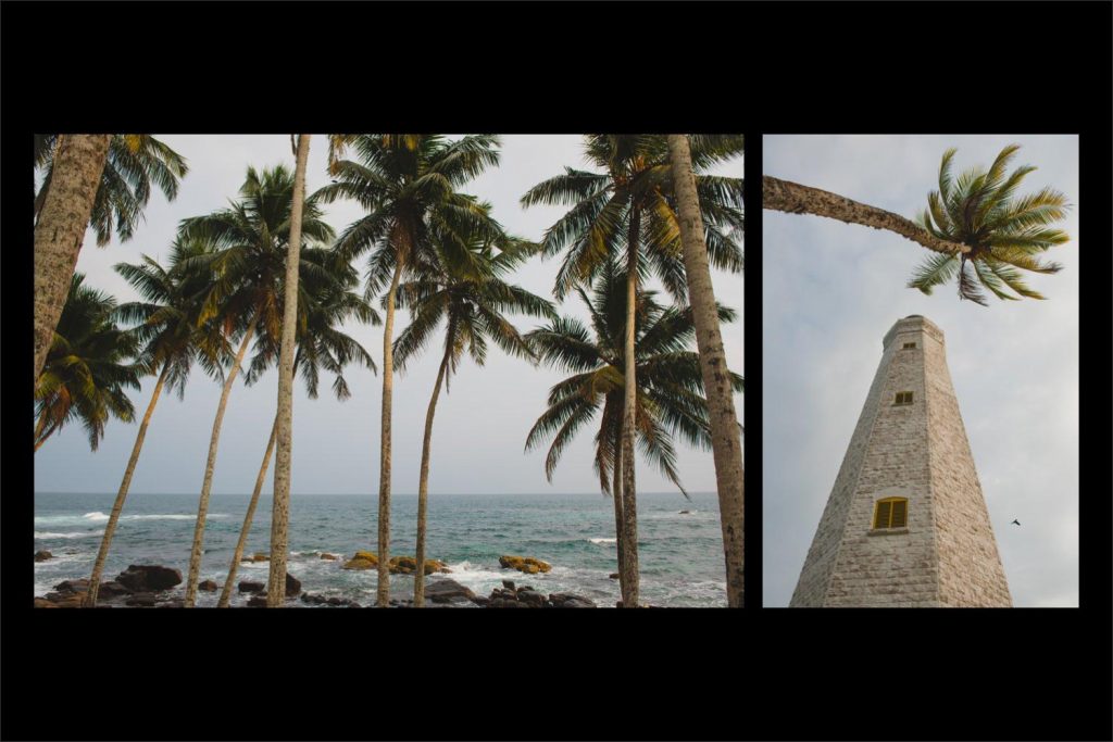 Getting married in Sri Lanka: palm trees and the brick lighthouse.