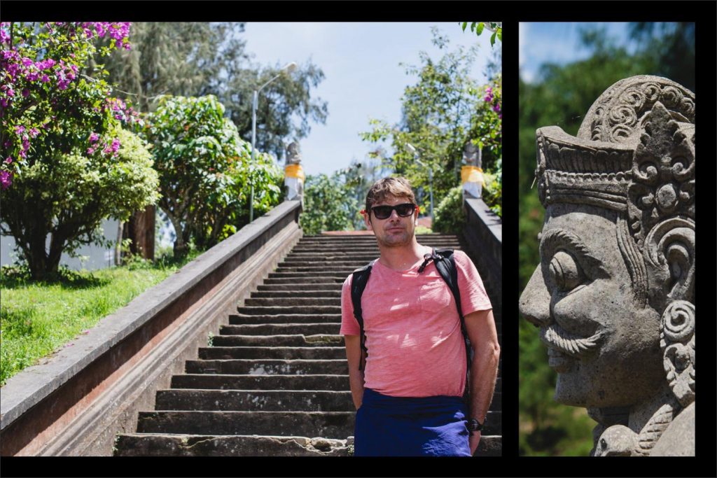 Photographer Bali: ornate staircase and Ben Wyatt.