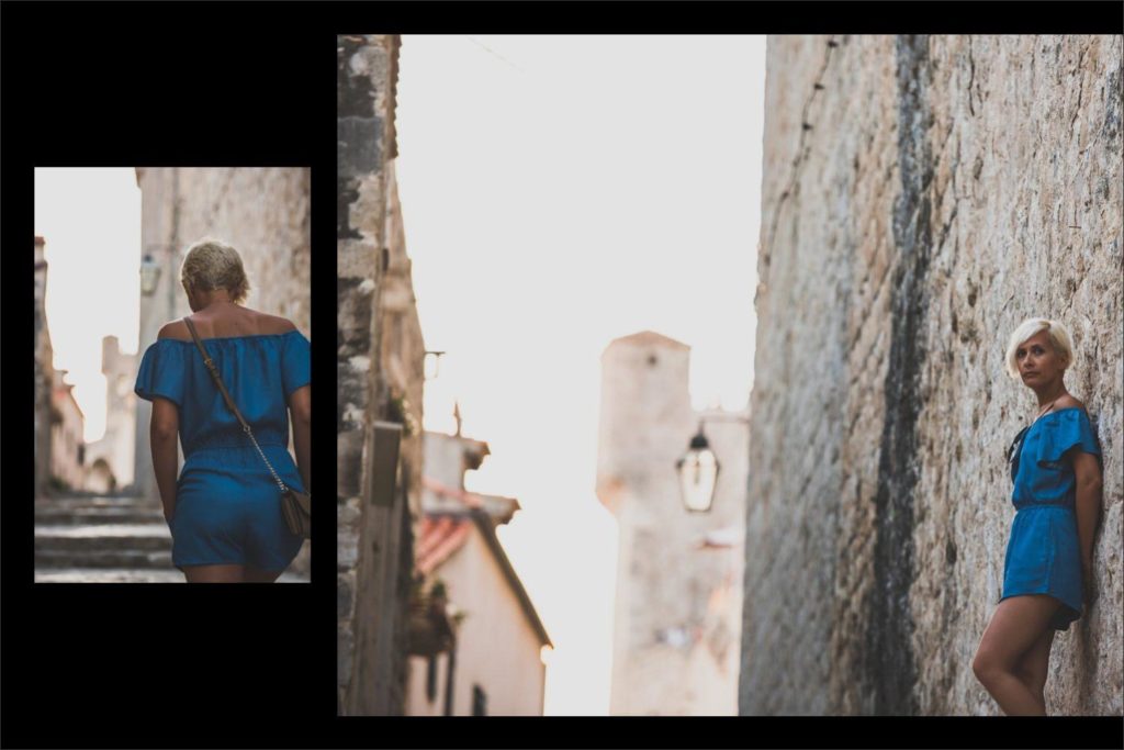 Croatia wedding photographer: walking up the steps within Dubrovnik city walls.