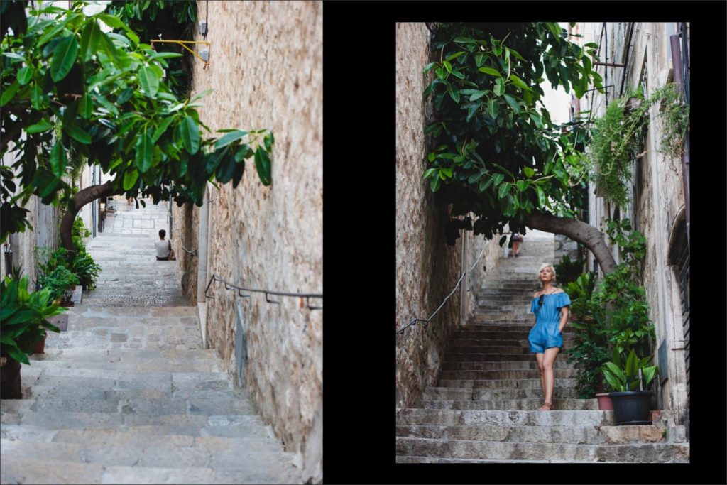 Croatia wedding photographer: beautiful lush steps of Dubrovnik.