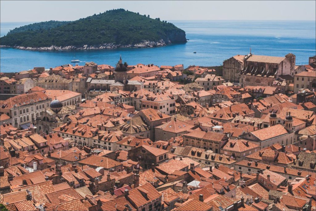 Croatia wedding photographer: terracotta roofs of Dubrovnik and the Adriatic sea.