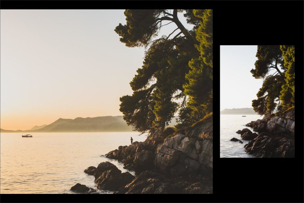 Croatia wedding photographer: beautiful Adriatic at sunset with pine trees by Ben Wyatt.