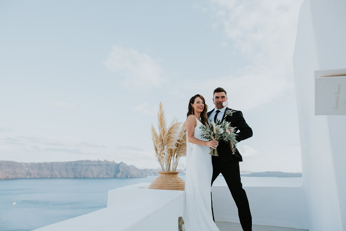 Santorini elopement photographer: couple before ceremony by Ben and Vesna.