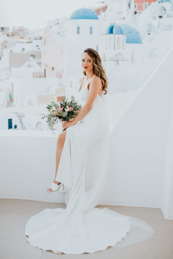 Santorini elopement photographer: gorgeous bride captured by Ben and Vesna.